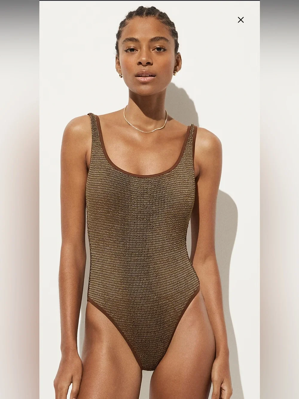 J.Crew Claudia Metallic Scrunchie One-Piece Swimsuit in dark twig brown 14